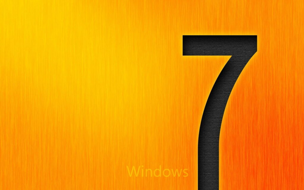 Minimalist Windows 7 wallpaper with bold black 7 on vibrant orange gradient background digital art