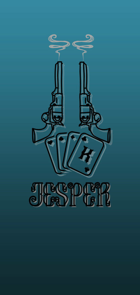 Shadow and Bone Wallpaper: Jesper's Pistols & Cards on Blue Gradient