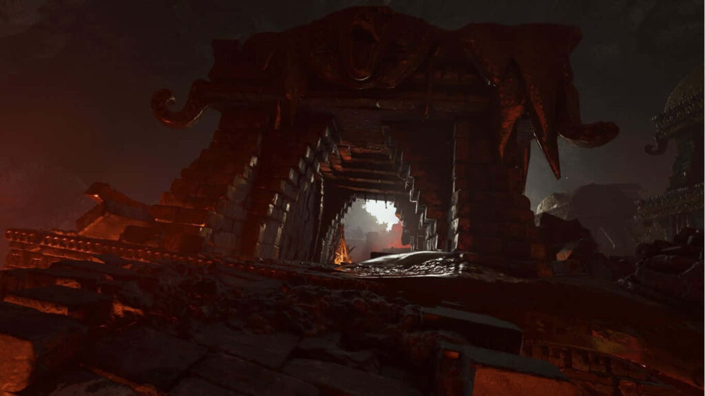 Majestic Rock Gateway: A Defining Entrance into Shadow of the Tomb Raider's World Wallpaper