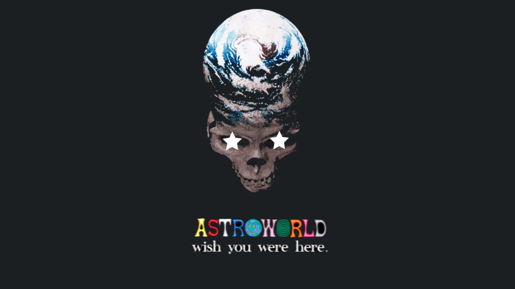 The Enigmatic Shadows of Astroworld: City Beneath the Unearthly Skull Wallpaper