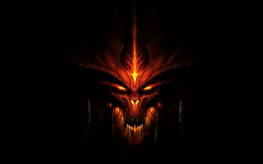 Sinister Shadows: Malevolent Devil with Fiery Forehead Emblem on Pitch Black iPhone Background Wallpaper