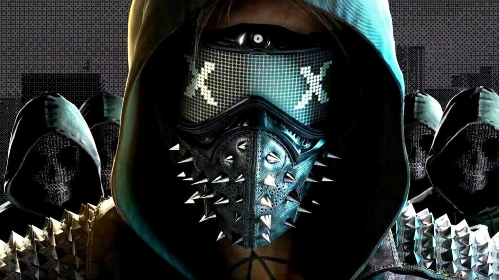 Menacing Hooded Figure with Spiked Mask and Xs Eyewear: Epic Profile Snapshot Wallpaper
