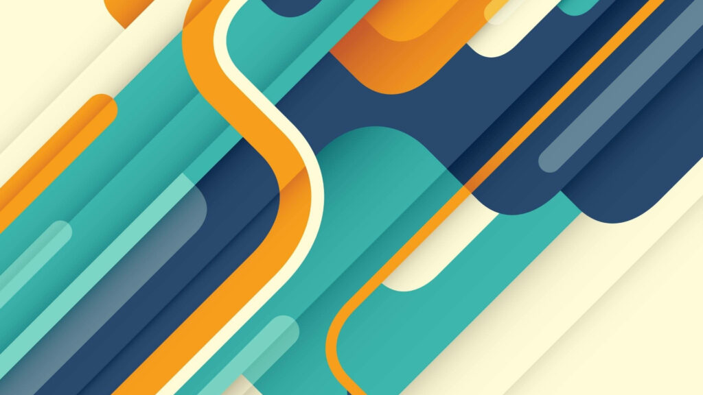 Vibrant geometric wallpaper with overlapping teal navy and orange diagonal shapes modern design
