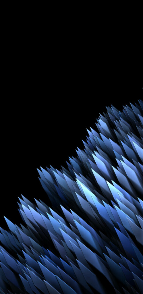 3D blue crystalline shards on black background minimalist abstract digital wallpaper design