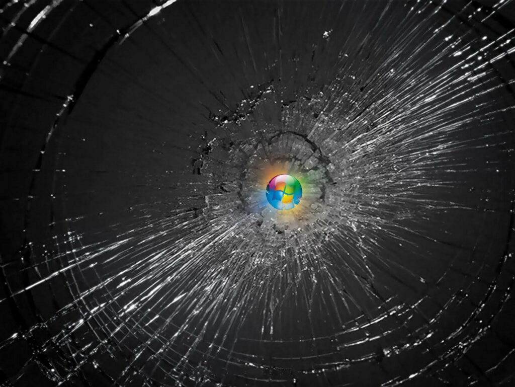 Windows Logo Shines Through Cracked Screen: Wallpaper Background