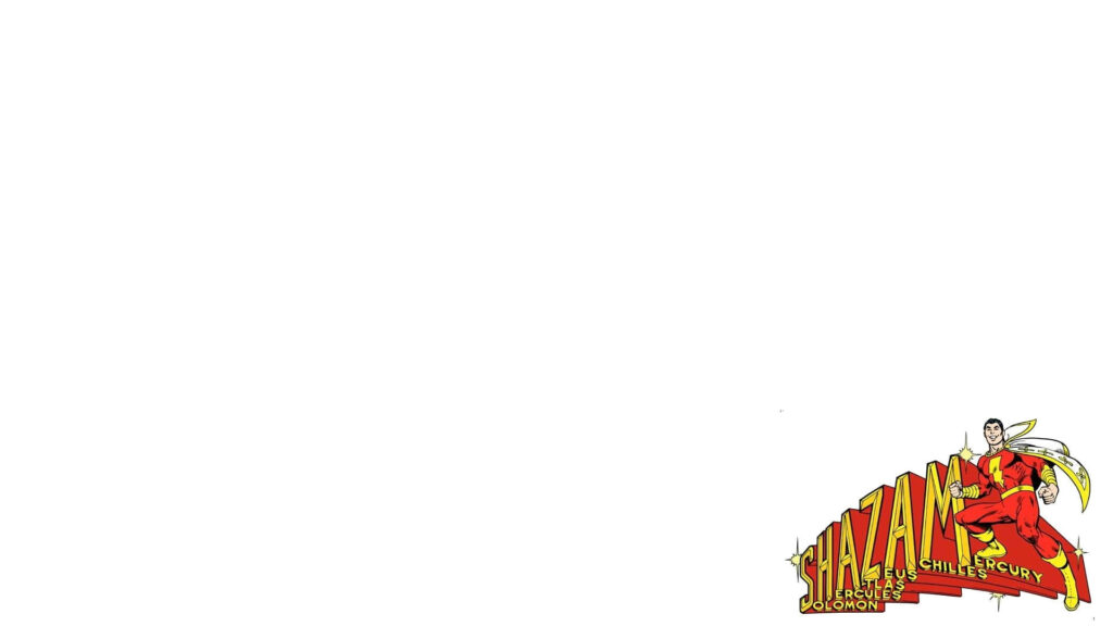 Shazam superhero in red costume with white cape and bold logo comic book style wallpaper background