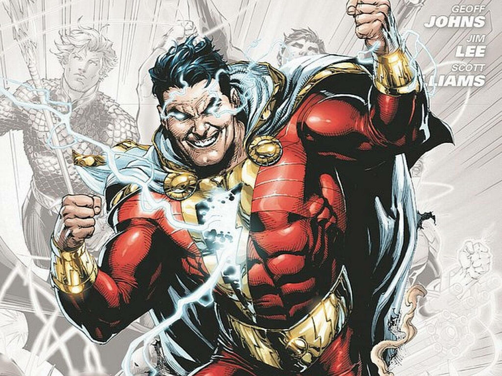 Shazam unleashing powerful lightning energy showcasing intense rage and heroic strength wallpaper