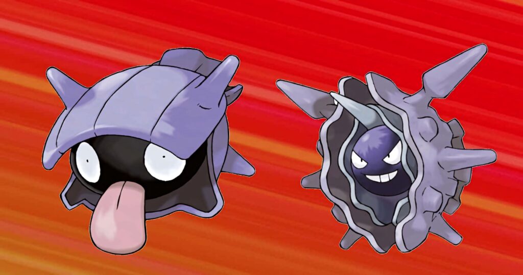 Shellder and Cloyster vibrant cartoon style red background unique shells expressive faces Pokemon wallpaper