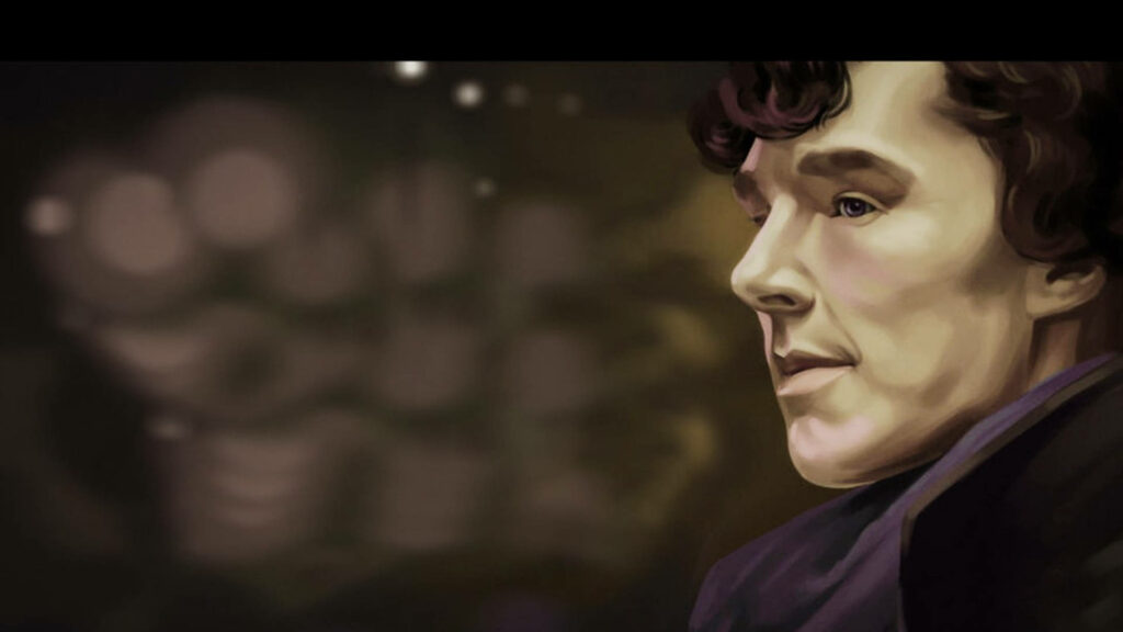 Sherlock Contemplative Digital Portrait Wallpaper – Mysterious Background