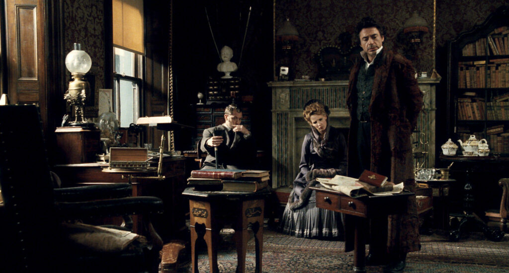 Victorian Wallpaper: Sherlock Holmes, Watson & Irene Adler Scene