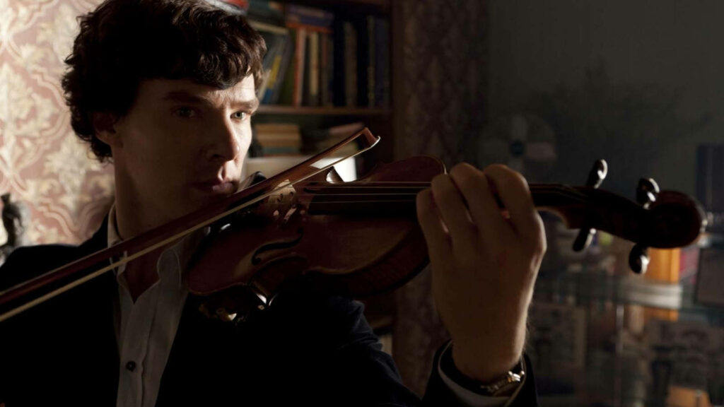 Sherlock Playing Violin: Elegant Wallpaper Background with Detail