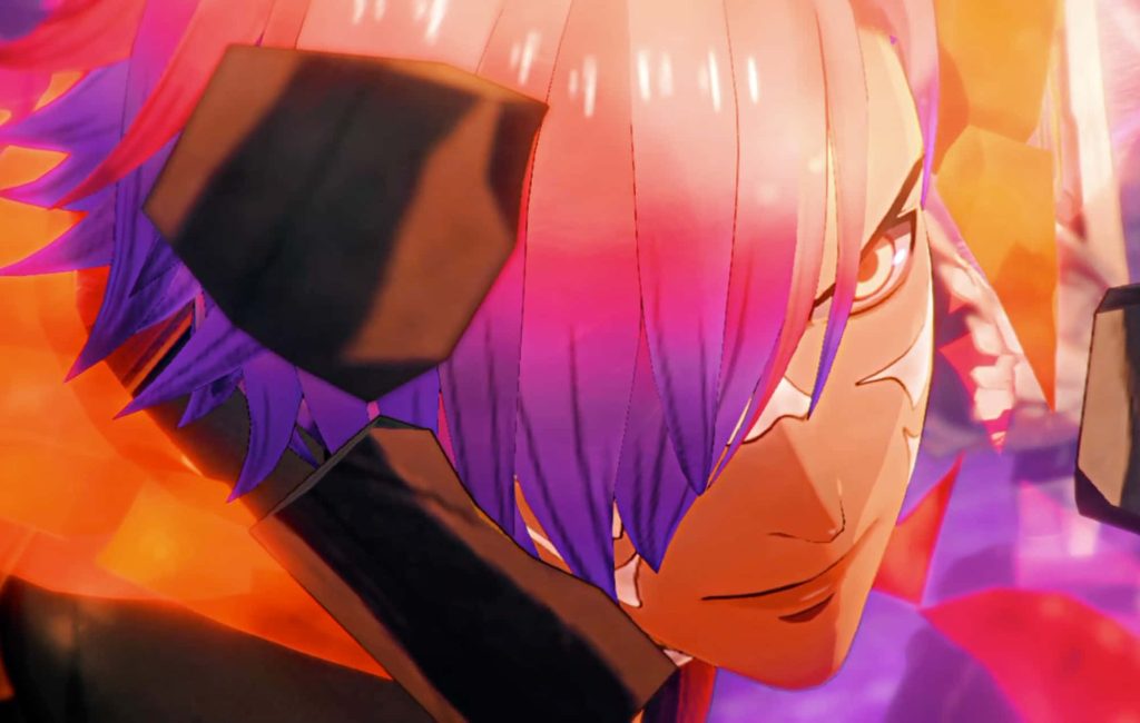 Shez from Fire Emblem Warriors Three Hopes intense gaze anime wallpaper vivid pink purple hair