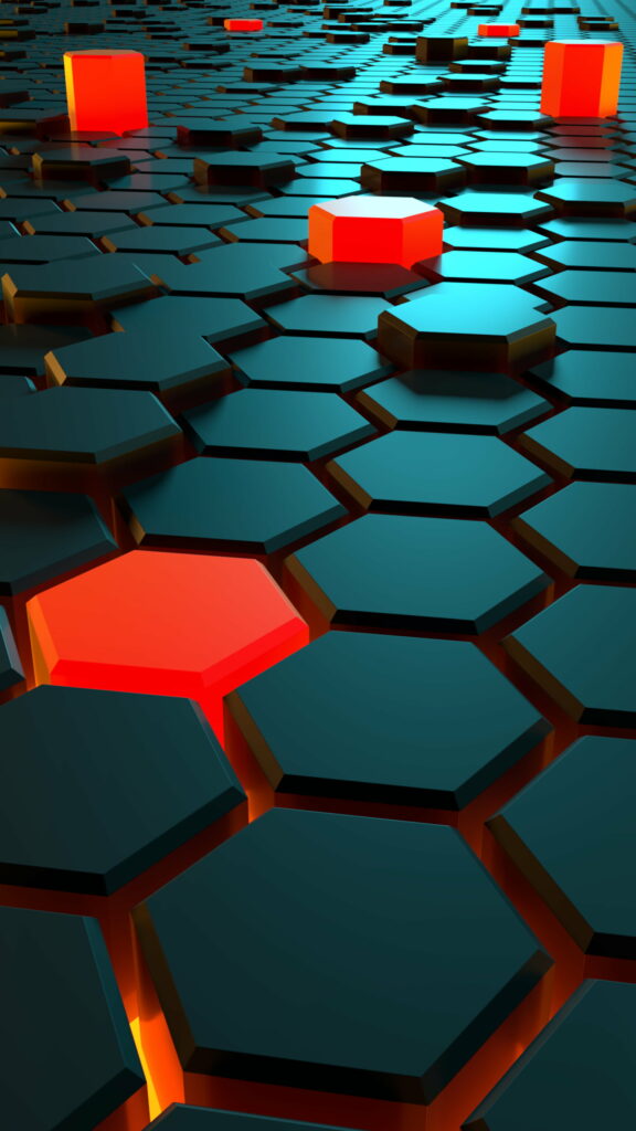 Glimmering Red Hex Pattern: Abstract 3D Design for HD Phone Wallpaper