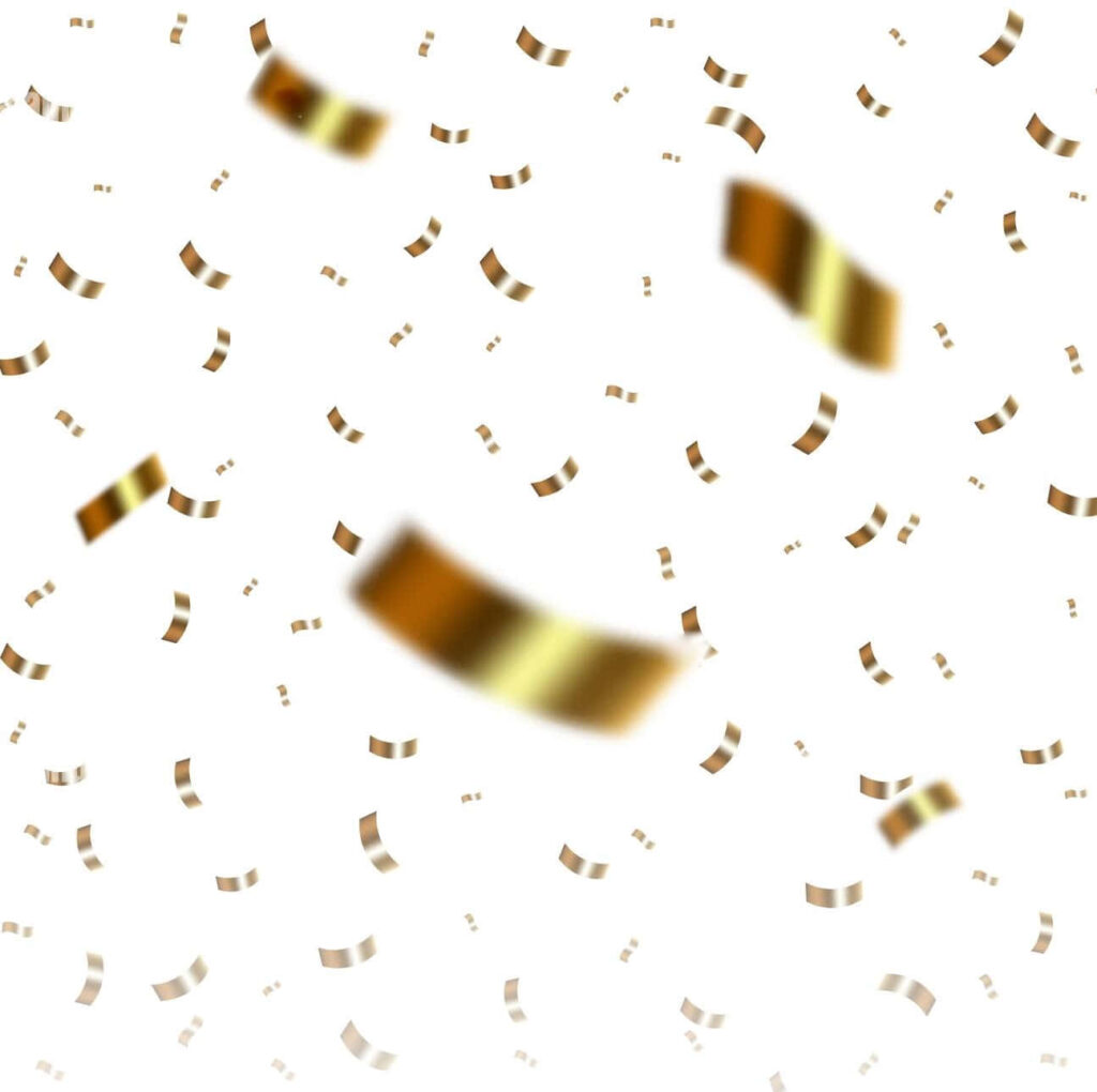 Shimmering Celebration: A Glittering Shower of Gold Confetti on a Pristine White Canvas Wallpaper