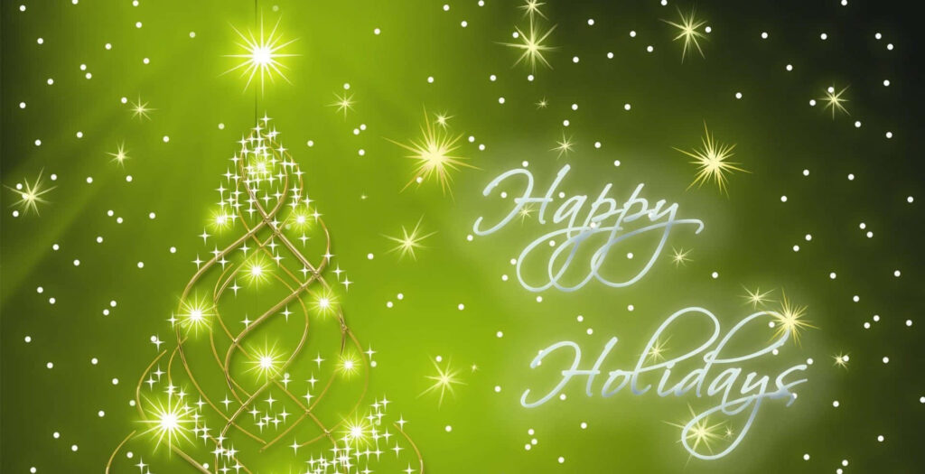 Shimmering Abstract Christmas Tree Wallpaper with Happy Holidays Message