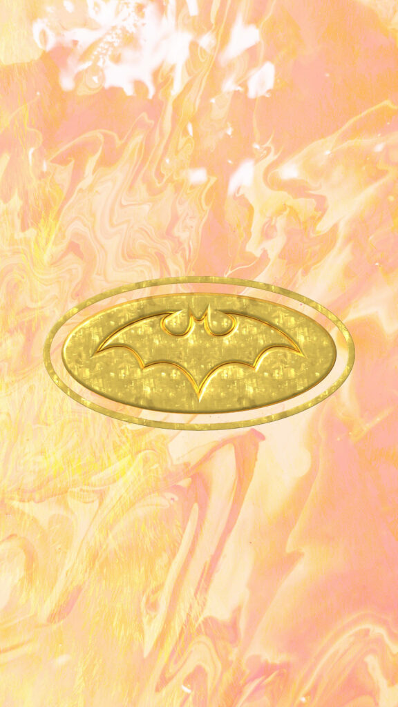 Shimmering gold Batman logo on pastel marble background luxurious Gotham phone wallpaper
