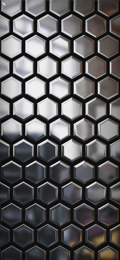 Metallic Geometry: HD Hexagonal Phone Wallpaper with Shimmering Silver Polygons