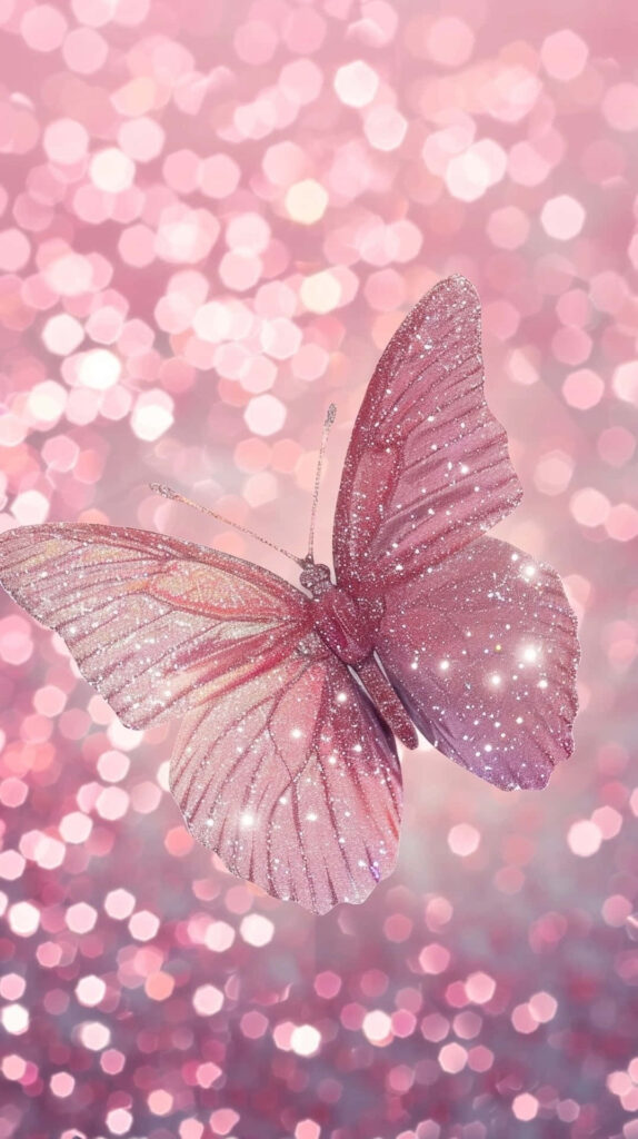 Magical Pink Butterfly Wallpaper with Glittering Wings & Bokeh