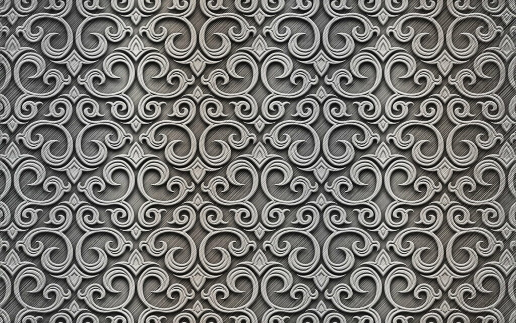 Silver Elegance: Mesmerizing Metal Floral Patterns on HD Silver Background Wallpaper