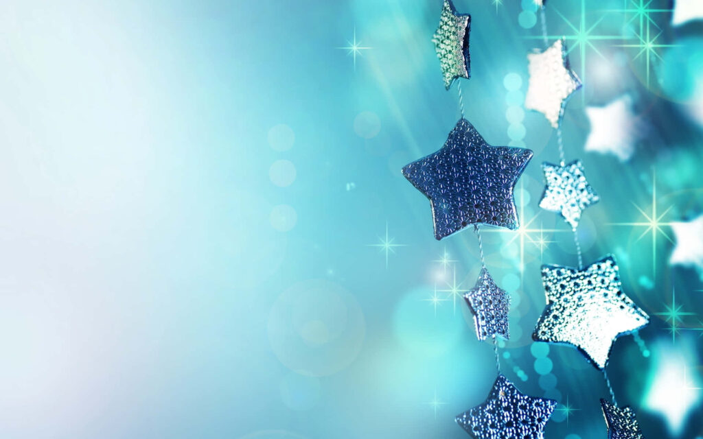 Festive Silver Stars on Frosty Blue Background: Serene Decor Wallpaper