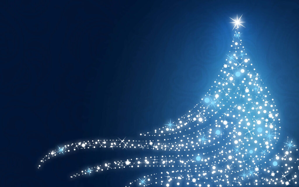 Shimmering Blue Delight: Mesmerizing Christmas Tree Wallpaper Illuminated with Glittering Splendor