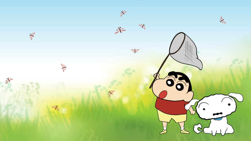 Shin Chan's Nighttime Adventure: Chasing Fireflies in Shiro's Oversized Outfit Wallpaper
