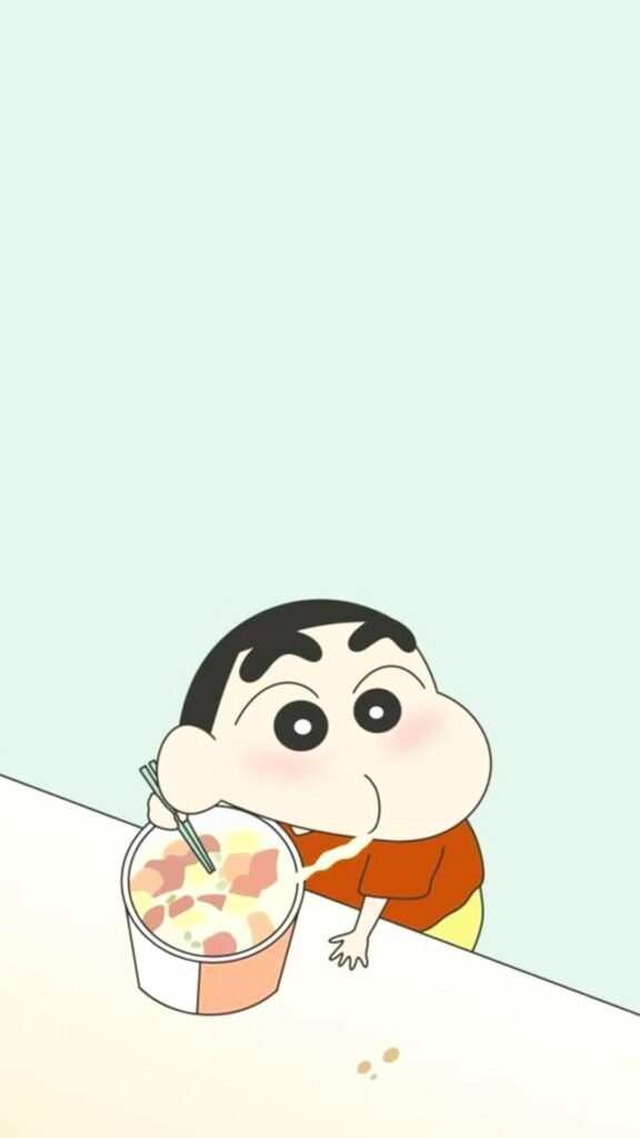 Shinchan's Noodle Adventure: A Cartoon Foodie Strikes a Posed Feast (HD Phone Wallpaper)