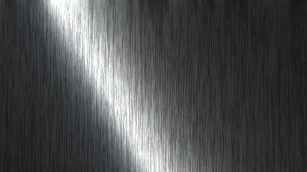 Brushed metal wallpaper with textured silver gray surface and bright vertical light beam 4K background
