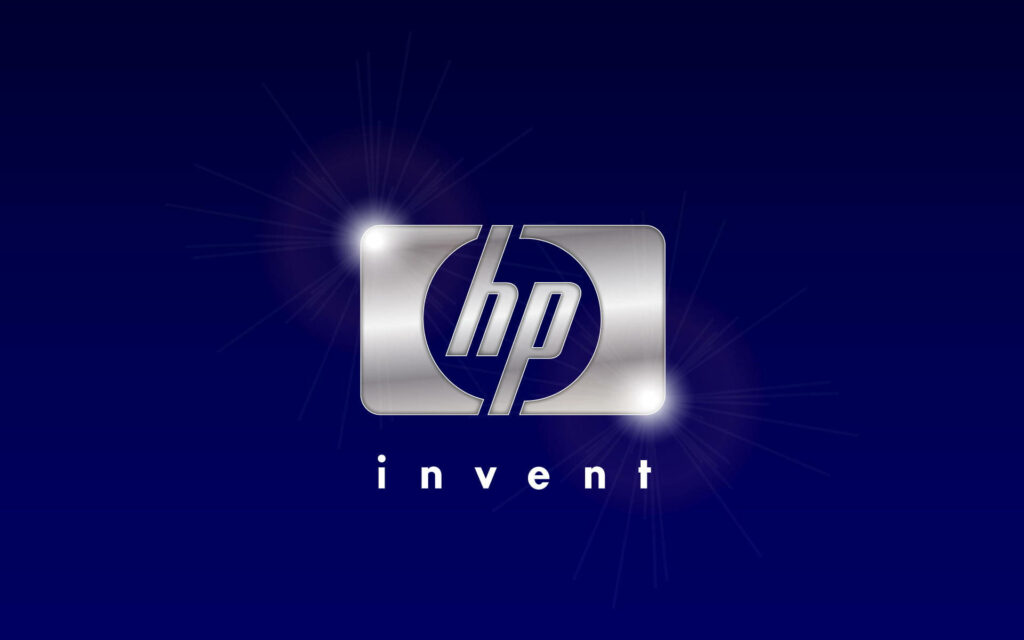 Minimalist Opulence: HP Laptop Emblem Gleaming Amidst Azure Serenity Wallpaper