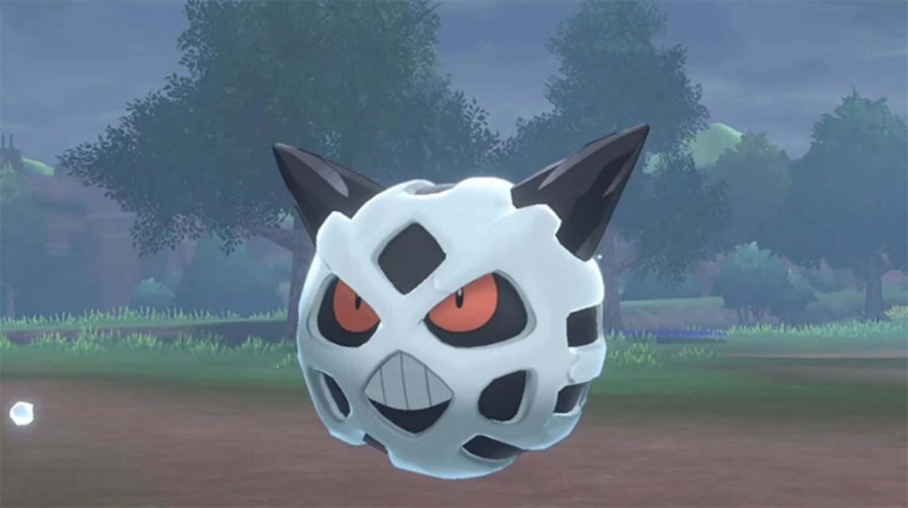 Shiny Glalie close-up 3D wallpaper with red eyes black horns ice type Pokémon background