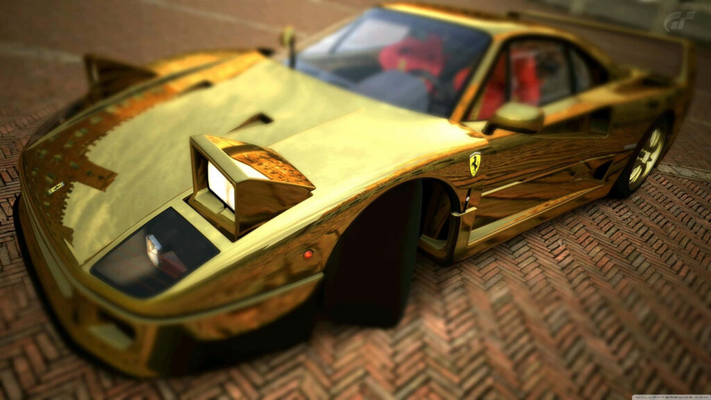 Shiny gold toy car with sleek details on vibrant stylish luxury wallpaper background