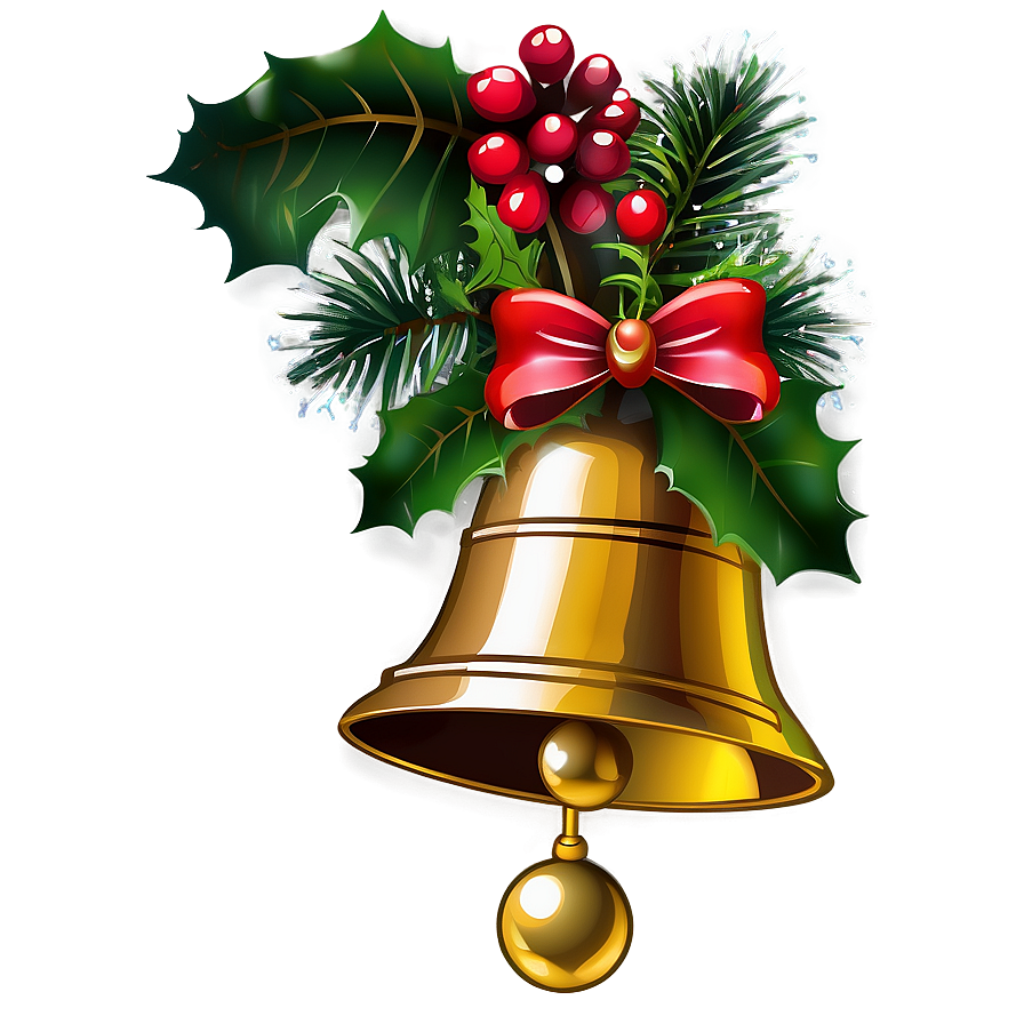 Shiny Golden Christmas Bell Wallpaper with Red Bow & Holly