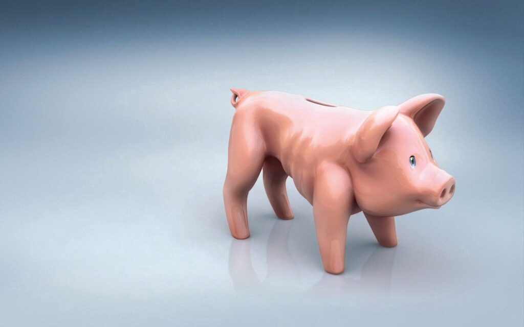 Shiny Pink Piggy Bank Wallpaper on Gradient Blue Background