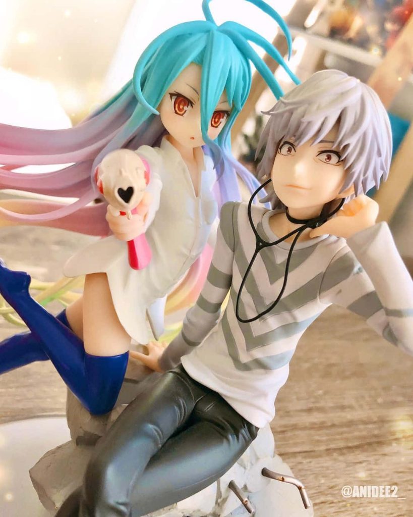 Shiro from No Game No Life and Accelerator anime figures detailed vibrant PVC wallpaper background