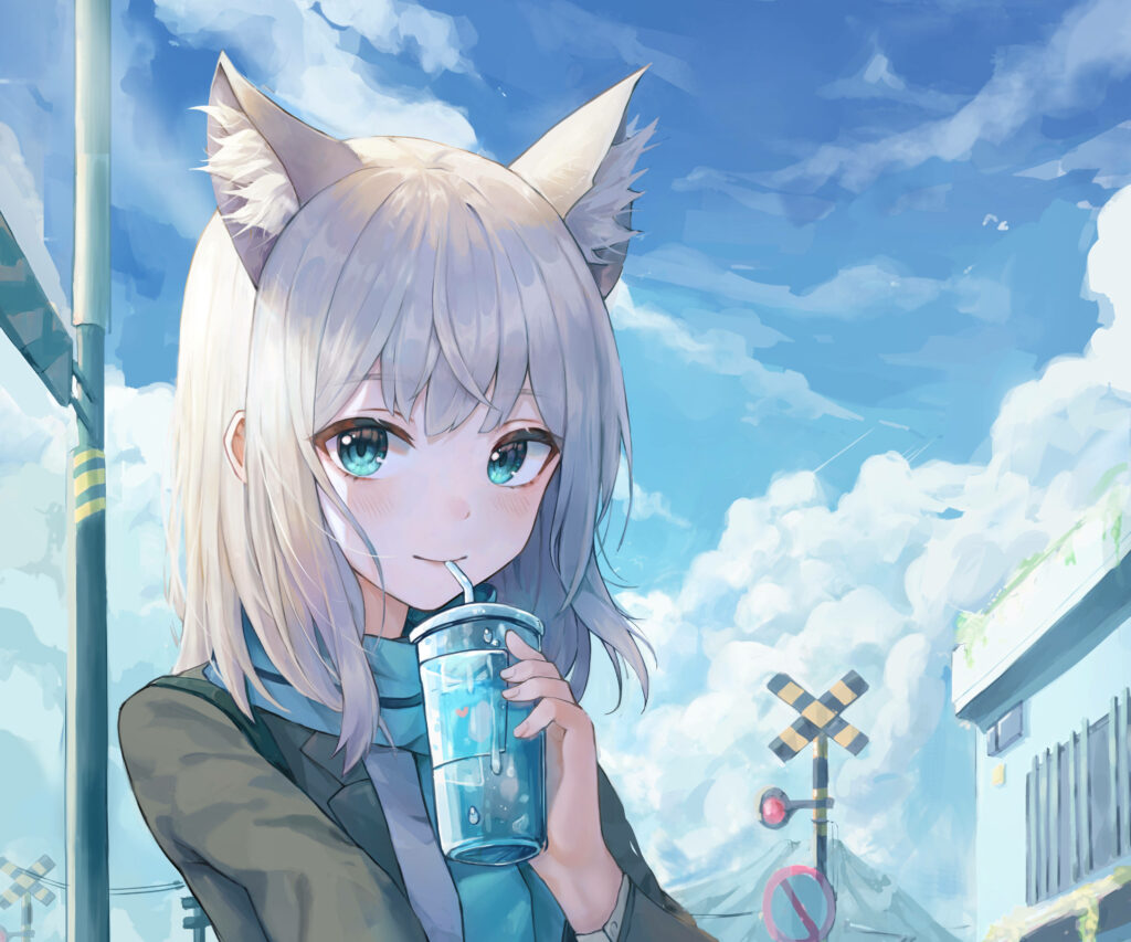 Shiroko from Blue Archive Relaxing Under a Bright Blue Sky Wallpaper