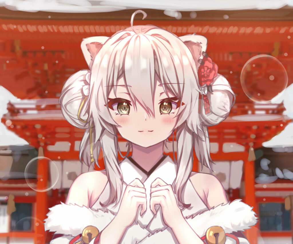 Shishiro Botan Wallpaper: Charming Vtuber with Japanese Shrine Backdrop