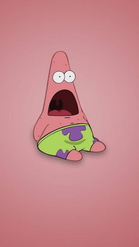 Shocked Patrick Star wallpaper minimalist design dusty pink background SpongeBob meme humor