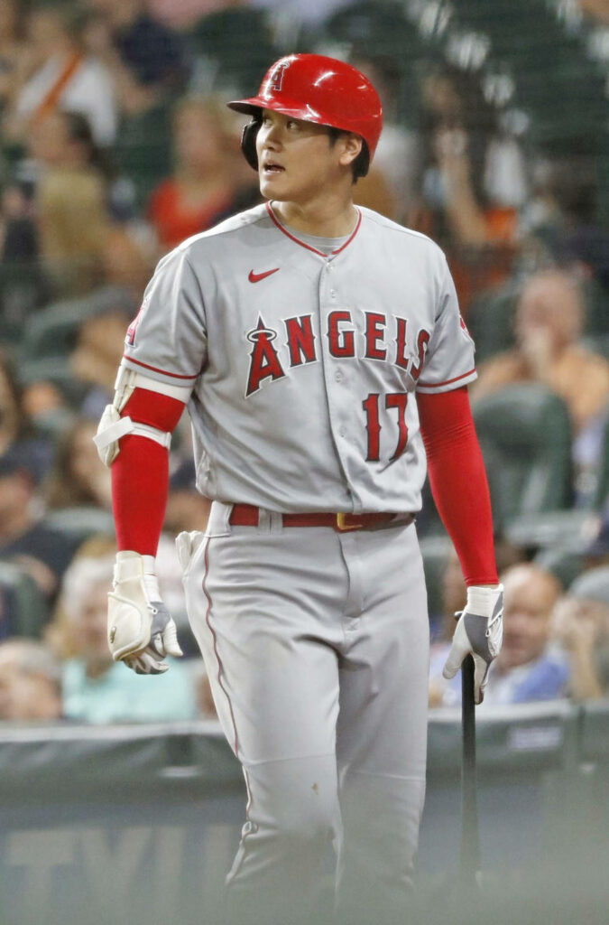 Shohei Ohtani Focused in Team Uniform - Baseball Match Wallpaper