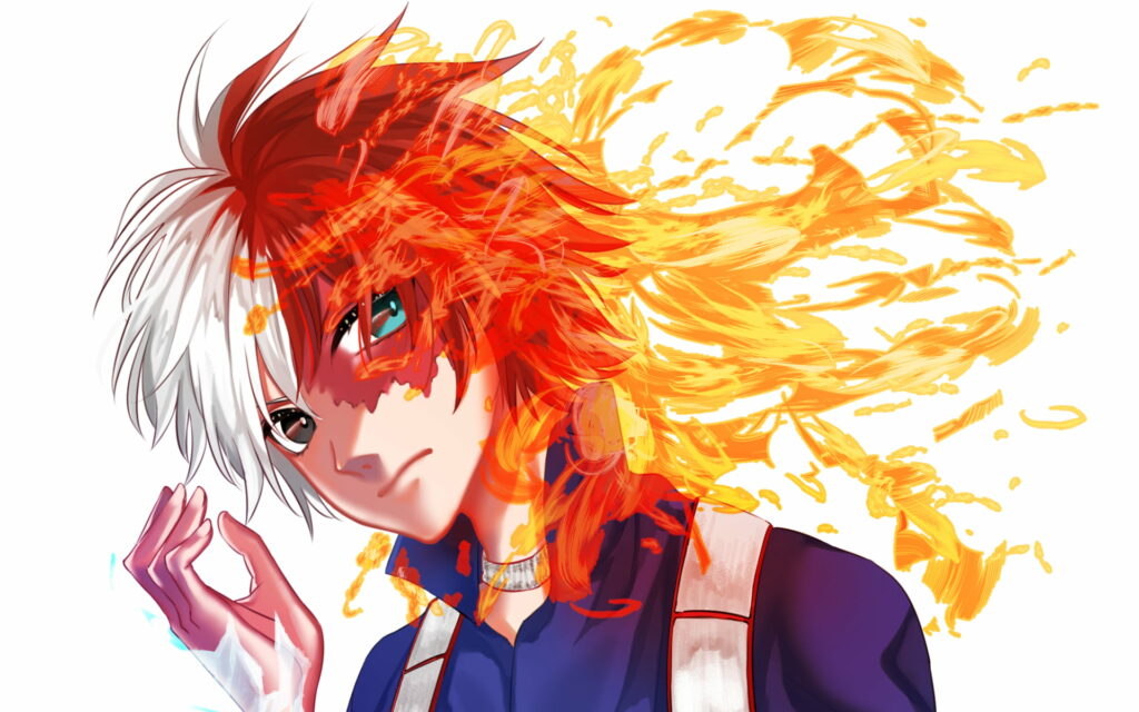 Frostfire: Mesmerizing Manga Artistry of Shoto Todoroki in Minimalistic HD Wallpaper