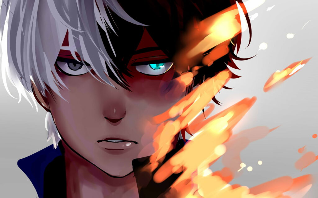 Explosive Art: Shoto Todoroki Takes Centre Stage in this QHD Wallpaper Background Photo Inspired by My Hero Academia Manga and Anime Characters