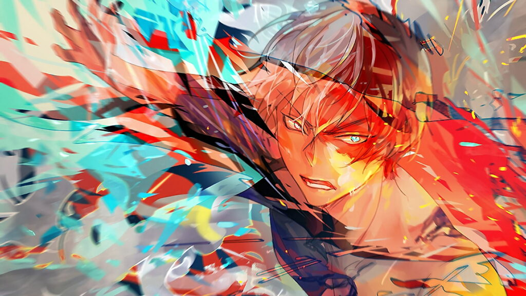 Fiery Clash: Shoto Todoroki's Battle in HD Wallpaper Background Photo - Anime My Hero Academia Red Hair Boy and White Hair Contrast