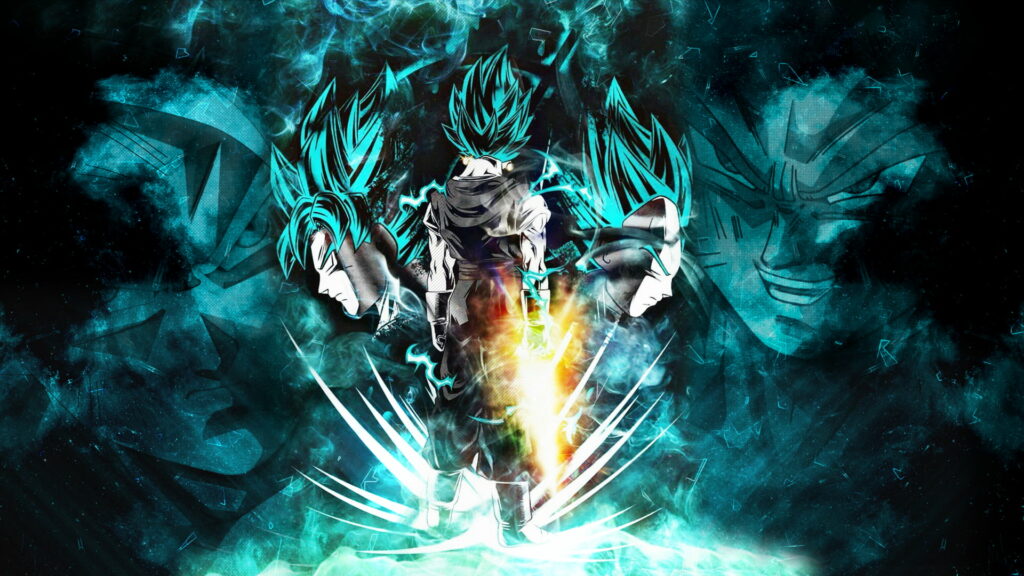 Powerful Saiyajin Prince: A Dragonball Z Wallpaper featuring Vegeta in Super Saiyajin Blue on a Dragon Ball Super backdrop