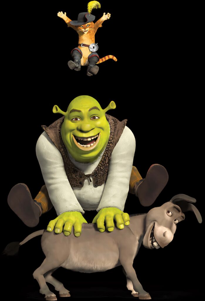 Playful Shrek, Donkey & Puss in Boots Wallpaper Background