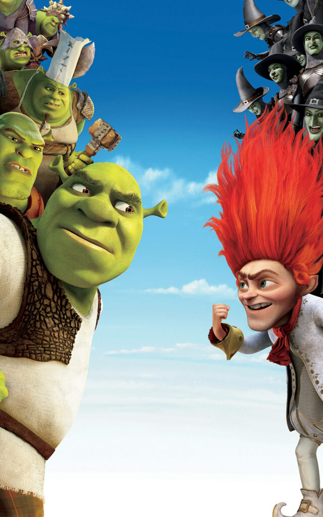 Vibrant Shrek vs Rumpelstiltskin Poster Wallpaper - Intense Confrontation
