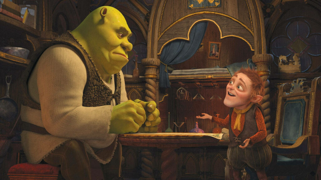 Cozy Shrek Forever After Wallpaper: Shrek & Rumpelstiltskin Scene