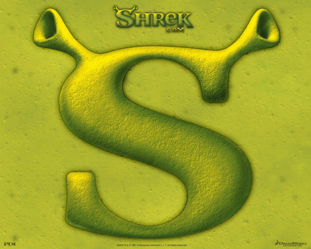 Shrek-Inspired PC Wallpaper: Iconic 'S' in Green with Ogre Ears