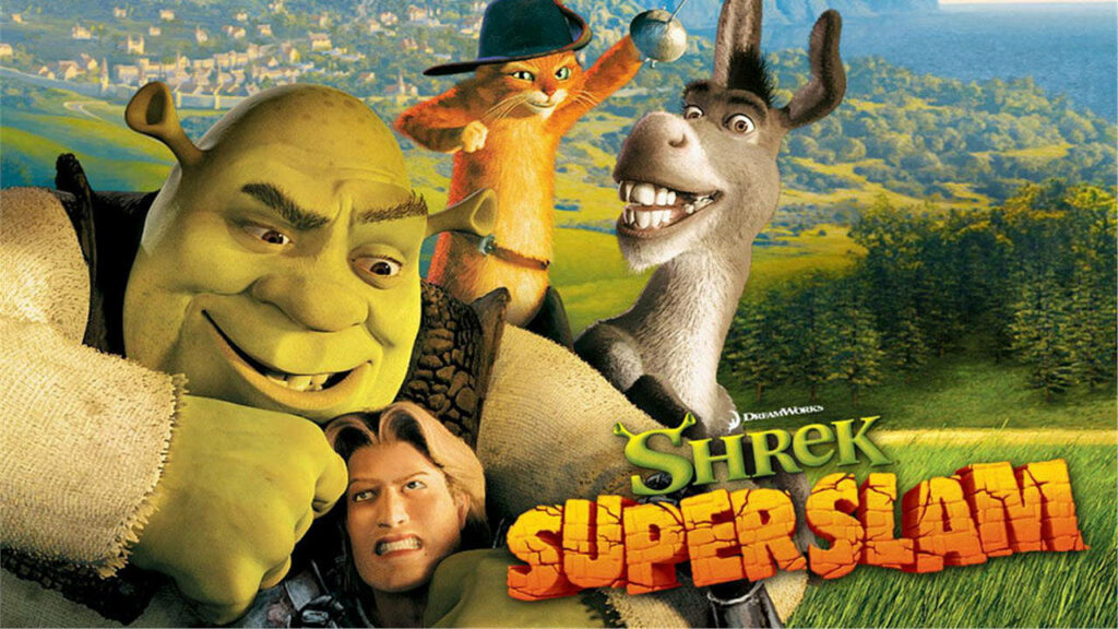Vibrant Shrek SuperSlam Wallpaper with Shrek, Donkey & Puss