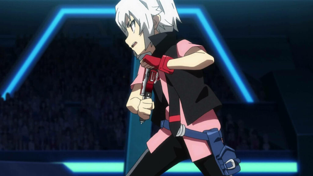 Shu Kurenai Gears Up to Unleash his Beyblade in the Beyblade Burst Stadium Wallpaper