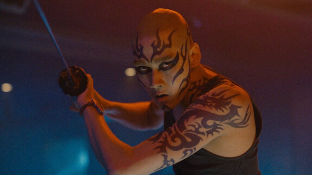 Shuntaro Yanagi as Last Boss in Alice in Borderland with tribal tattoos and katana wallpaper