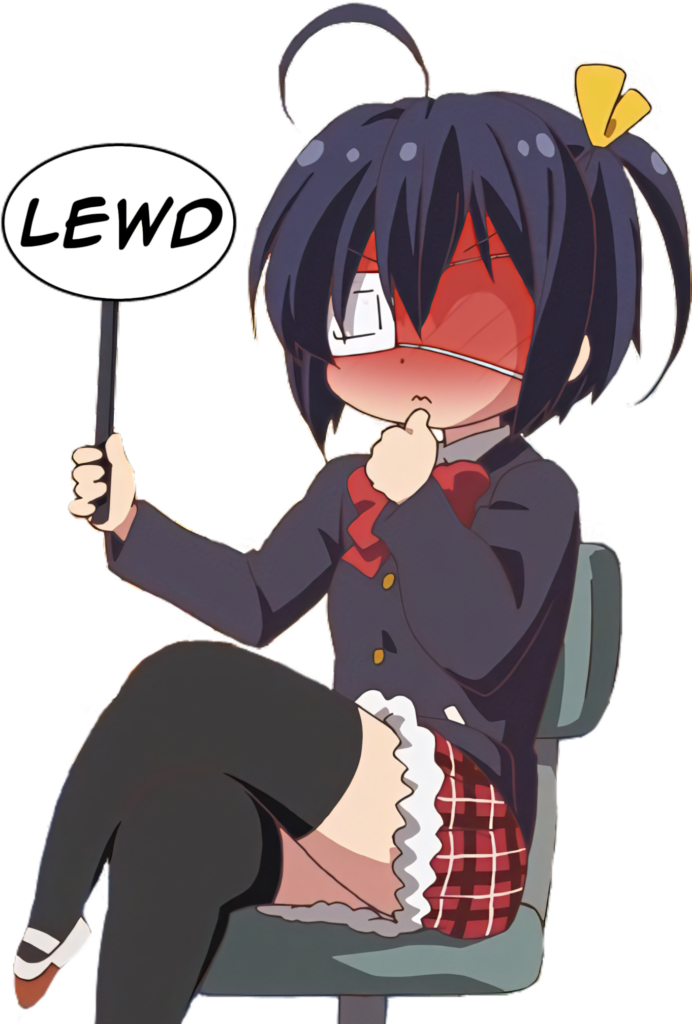 Anime Wallpaper: Shy Character with Yellow Ribbon & LEWD Sign